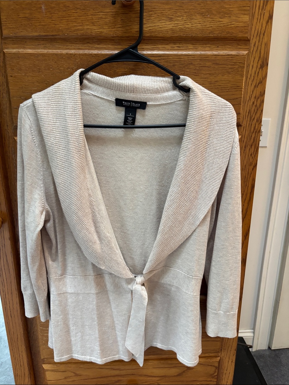 White House Black Market Cream Tie-Front Shawl Collar Cardigan